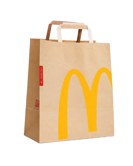 Internal flat tape handle takeaway bags for food delivery and retail use